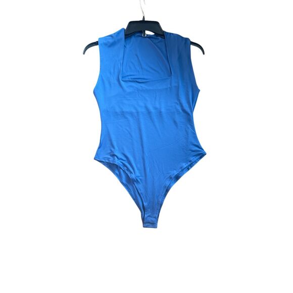 Body Slimming Square Neck Bodysuit Blue Available Large 14 PTP Stretch - Picture 2 of 5